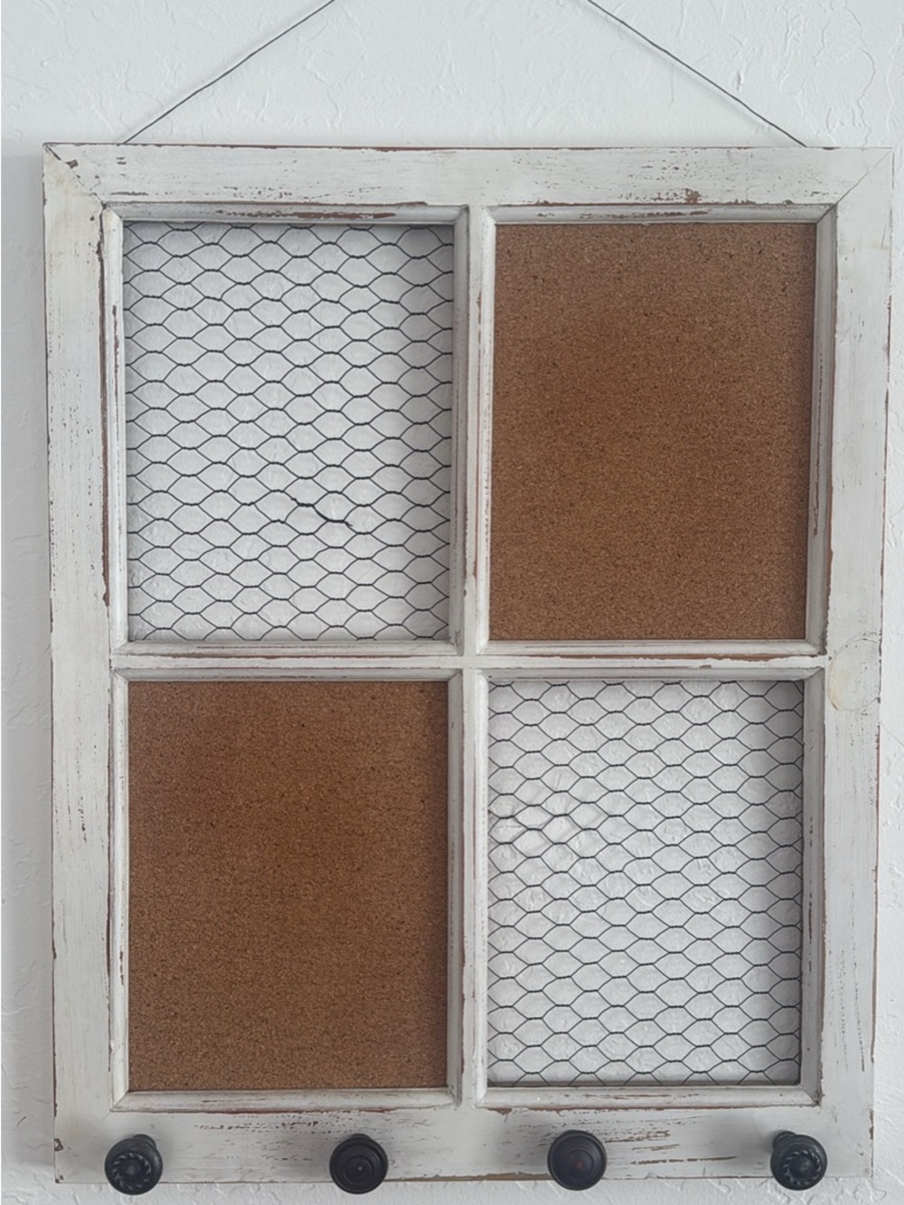 Rustic White Multi-Panel Cork & Wire Memo Board